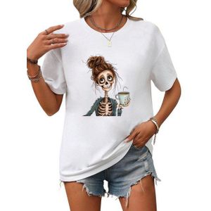 PYL Kurzarmbluse Damen Sommer Kurzarmbluse Locker Kaffee-Mädchen Print-Shirt