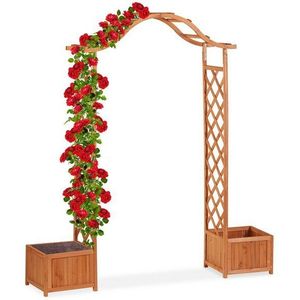 relaxdays Rosenbogen Holz-Rosenbogen mit 2 Pflanzkübeln