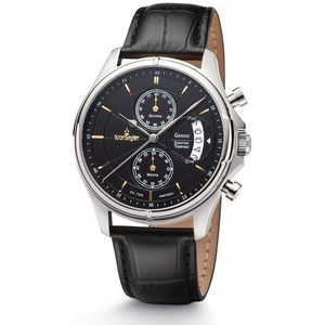 Kronsegler Chronograph Genius - Scriptor Temporis Herrenuhr mit Lederband, Lederband mit Schnellwechselstegen, Datum, Flankenschutz, Stopp