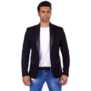 Denim Distriqt Jerseyblazer Herren Jersey Sakko mit Totenkopf und Lederkragen Schwarz 50 Kunstleder Kragen