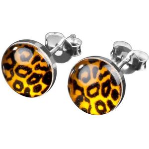 viva-adorno Paar Ohrstecker Damen Ohrringe rund Edelstahl Schwarz Leoprint Leopard, Leopardenmuster
