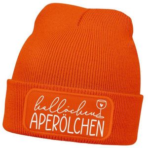 MoonWorks Strickmütze Damen Beanie mit Patch Hallöchen Aperölchen Strickmütze mit Spruch