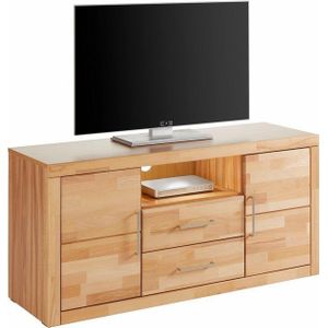 Home affaire Lowboard Logo,130cm breit, Fronten Massivholz,5 Fächer, Holz massiv, Holzwerkstoff, Metall Griffe,2 Türen,2 Schubladen