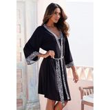 LASCANA Kimono, Kurzform, Single-Jersey, Kimono-Kragen, Gürtel, mit gemusterter Kontrastblende
