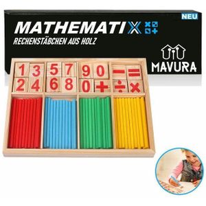 MAVURA Lernspielzeug MATHEMATIX Rechenstäbchen Holz Zählstäbchen Set, Mathematik Bunt mathematisches Spielzeug Zahlenlernspielzeug