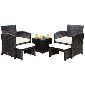 KOMFOTTEU Balkonset Rattanmöbel, (Set, 1 Tisch & 2 Stühlen & 2 Ottomanen), Lounge Set