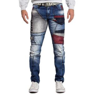 Cipo & Baxx 5-Pocket-Jeans Biker Hose BA-CD574 Blau W30/L34 (1-tlg) mit farblich abgesetzten Bereichen