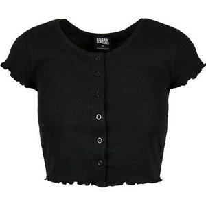 URBAN CLASSICS Kurzarmshirt Urban Classics Damen Ladies Cropped Button Up Rib Tee (1-tlg)