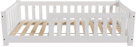Juskys Kinderbett Naya, 80x160 cm Bodenbett aus Holz, mit Rausfallschutz & Lattenrost