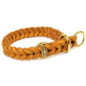CopcoPet Hunde-Halsband Fettlederhalsband mit Zugstopp Ring, Messing, Leder, Geflochten, Handarbeit