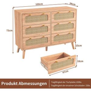 Furnishings Home Sideboard Schrank Kredenz Rattan Küchenschrank (1 tlg), Moderne 100cm breite, Rattan Schubladenfronten, vielseitig einsetzbar