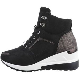Ital-Design Damen High-Top Freizeit Sneakerboots (81440810) Keilabsatz/Wedge Sneakers High in Schwarz