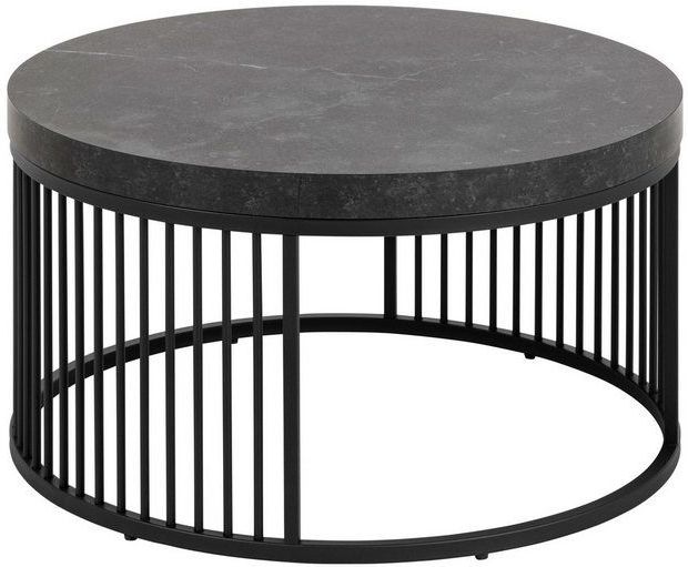 ACTONA GROUP Couchtisch Strington, Rund Sofatisch, Izmir matt schwarz rau Melamin, Ø65x35cm