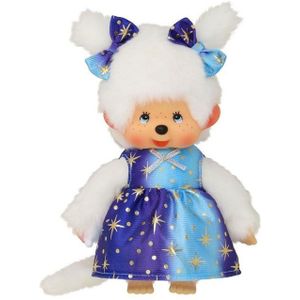 Monchhichi Plüschfigur Mädchen im Sternenlicht-Kleid 20 cm Monchhichi Puppe zwei Zöpfchen
