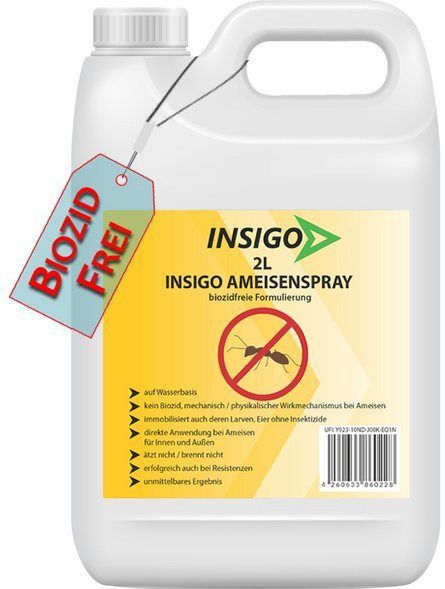 INSIGO Insektenspray Ameisen Spray gegen Ameisen, Larven & Eier, 2 l, 2000 ml, 1-St., biozidfreie Formel, auf Wasserbasis, geruchsarm, brennt / ätzt nicht