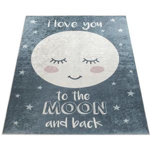 Paco Home Kinderteppich Aleyna 103, rechteckig, Höhe: 6 mm, Kinder Design, niedliches Mond Motiv mit Schriftzug, Kinderzimmer