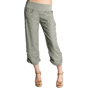 Caspar Leinenhose KHS017 Damen 3/4 Hose aus robustem Leinen mit breitem Stretch Bund - Made in Italy