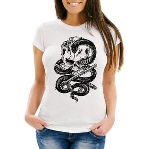 Neverless Print-Shirt Damen T-Shirt Totenkopf Schlange Skull Snake Slim Fit mit Print