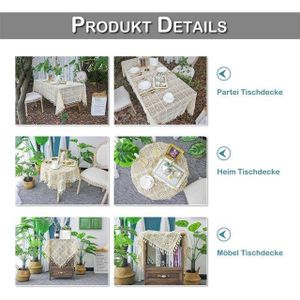 Sunicol Tischdecke Vintage Quaste Tischdecke, Creme, Rechteckige, Verschiedene Größen, Geeignet für Home Küche Esstisch Dekoration