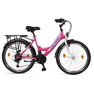 Talson Kinderfahrrad 24 Zoll Cityrad 064, 21 Gang Shimano, Kettenschaltung, mit Beleuchtung nach StVZO und Gepäckträger Rosa