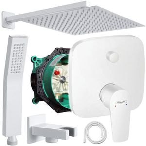 Hansgrohe und Jowi Duscharmatur Talis E Unterputz Duschsystem Weiß/Weiß Regendusche (Unterputz-Duschsystem, Set) Mattweiß, Farbe der Düsen: Weiß