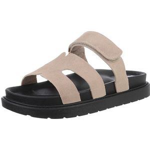 Ital-Design Bequeme Sandalen für Freizeit und Alltag Plateausandaletten (89319211) Flach Pantoletten in Beige
