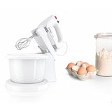 BOSCH Handmixer CleverMixx MFQ2600W, Edelst. Besen/Knethaken, 4 Stufen, Ständer, weiß, 375 W, Turbotaste, leichtes Gehäuse, Made in Europe