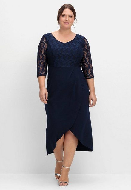 Sheego Abendkleid Große Größen in Wickeloptik, mit Spitze und 3/4 Arm