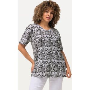Ulla Popken T-Shirt T-Shirt floraler Druck A-Linie V-Ausschnitt