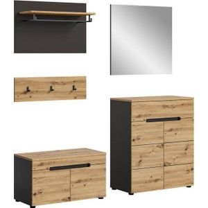 INOSIGN Garderoben-Set Garderobenkombination Rehat, Breite 175cm,in Basalt grau/Artisan Eiche, (4-St), Flurmöbel, Dielenmöbel, Kombination, Diele, Garderobe, Garderobenmöbel