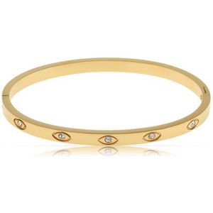 Made by Nami Armreif Gold mit eingraviertem Evil Eye und Edelsteinen - 5.8 cm Gold, Chirurg. Edelstahl Armreif mit Nazar Boncuk Wasserfester Schmuck