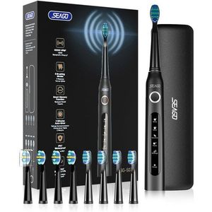 Seago Elektrische Zahnbürste Schallzahnbürste mit 40000VPM, Weißen Ihre Zähne in zwei Wochen, Aufsteckbürsten: 8 St., 5 Putzmodi, Reise Electric Toothbrush mit Timer, Reiseetui, Wiederaufladbare, Wasserdicht, für Zahnpflege Erwachsene