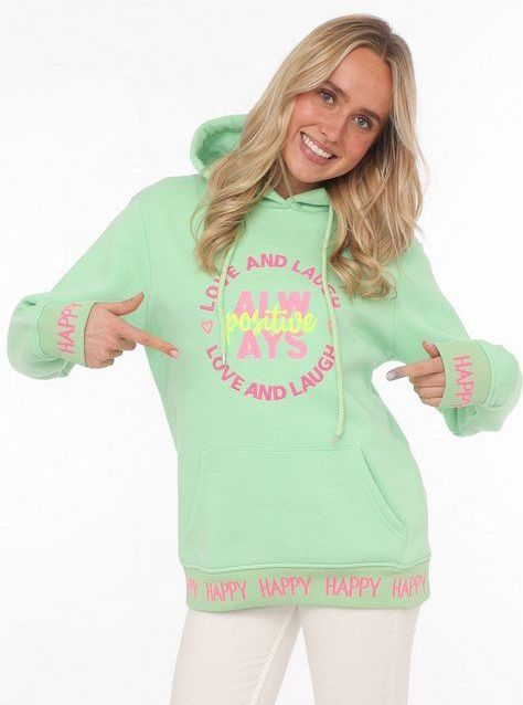 Zwillingsherz Sweatshirt "Always positive" mit Kapuze und neonfarbenem Aufstick