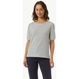 Comma Kurzarmshirt T-Shirt mit gestrickten Streifen aus Glitzergarn Glitzergarn