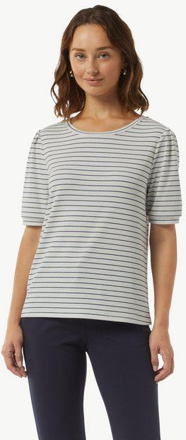 Comma Kurzarmshirt T-Shirt mit gestrickten Streifen aus Glitzergarn Glitzergarn