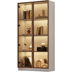 MODFU Standvitrine Doppeltürige Glasvitrine mit 16-farbiger LED-Beleuchtung, beweglichen Einlegeböden, 80*40*160cm