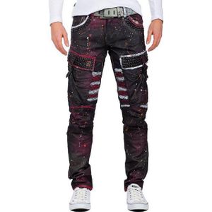 Cipo & Baxx 5-Pocket-Jeans Biker Hose BA-CD636 Bordeaux W34/L34 (1-tlg) mit Nieten und Seitentaschen