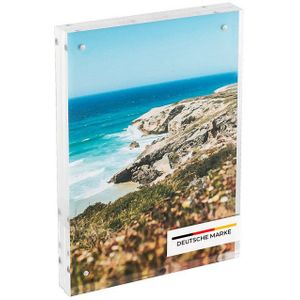 HMF Bilderrahmen Magnetischer Bilderrahmen aus Acrylglas, für 2 Bilder, für Fotos im Format 13 x 18 cm, 15 x 21 cm und DIN A5, Transparent
