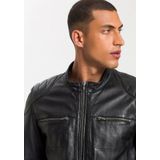 Bruno Banani Lederjacke Flint aus Lammnappaleder, taillierter Schnitt, Bikerkragen, Used-Optik