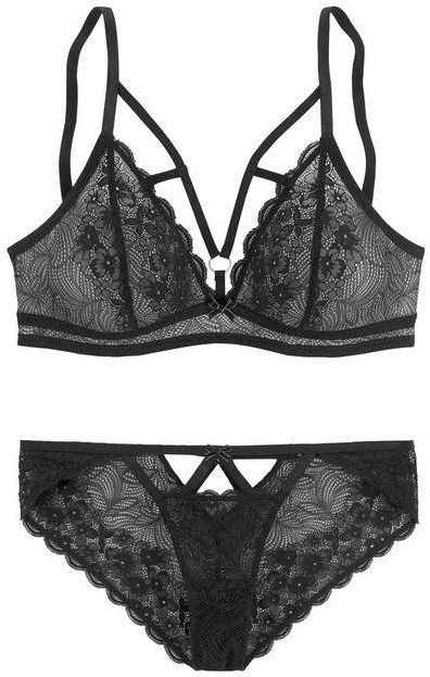 petite fleur gold Set: Bralette-BH (Set, 2-tlg., mit Tanga) aus floraler, leicht transparenter Spitze, sexy Dessous, Reizwäsche