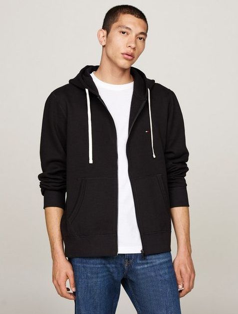 Tommy Hilfiger Kapuzensweatjacke ESSENTIAL FLEECE ZIP THROUGH kleine Logostickerei
