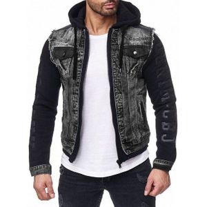 Cipo & Baxx Jeansjacke Kapuzen Sweatjacke Im Westen Look mit ausgefransten Saum