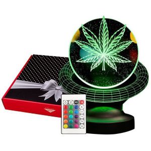 Geschenkelampe LED Nachttischlampe Cannabis Baum 3D Nachtlicht Lustiges Geschenke für Kiffer, Leuchte 7 Farben fest integriert, Geschenkideen für Stoner, Weed Fans