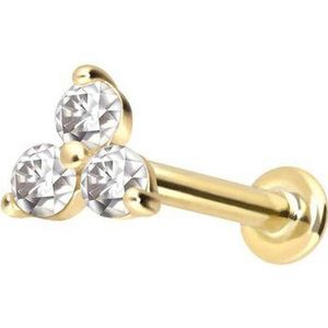 PIERCINGLINE Piercing-Set 14 Karat Gold Labret mit Innengewinde MOISSANIT-BLUME (Labrets / 1 Stk)
