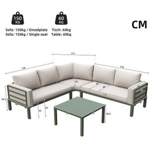 Merax Gartenlounge-Set, (Terrassenmöbel Gartensofa Gartengarnitur Sitzgruppe für 4-5 Personen, 4-tlg), Gartenmöbel mit Couchtisch, gehärtetes Glas und verzinkter Eisenrahmen
