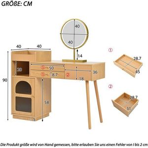 Flieks Schminktisch, Kosmetiktisch mit LED-Spiegel und Seitenschrank ohne Stuhl 120x40x90cm