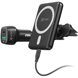 XLAYER MagFix Pro KFZ Autohalterung I Wireless Set I Magsafe mit USB-C Kabel Wireless Charger