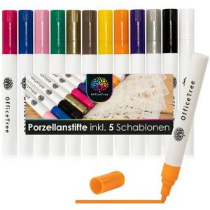 OfficeTree Malkreide Porzellan Stifte 12 Stück, (12er Set), Porzellan und Glas Stifte Set auf Wasserbasis