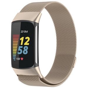 Wigento Smartwatch-Armband Für Fitbit Charge 6 / 5 Metall Stahl Mesh Armband mit Magnetverschluss