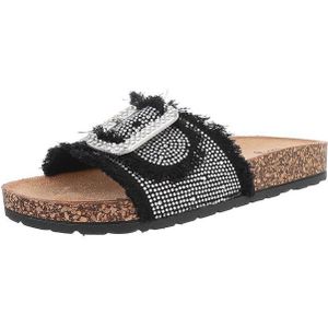 Ital-Design Komfortable Sommerschuhe – Bequeme Sandalen mit Schnalle Pantolette (89319160) Flach Pantoletten in Schwarz